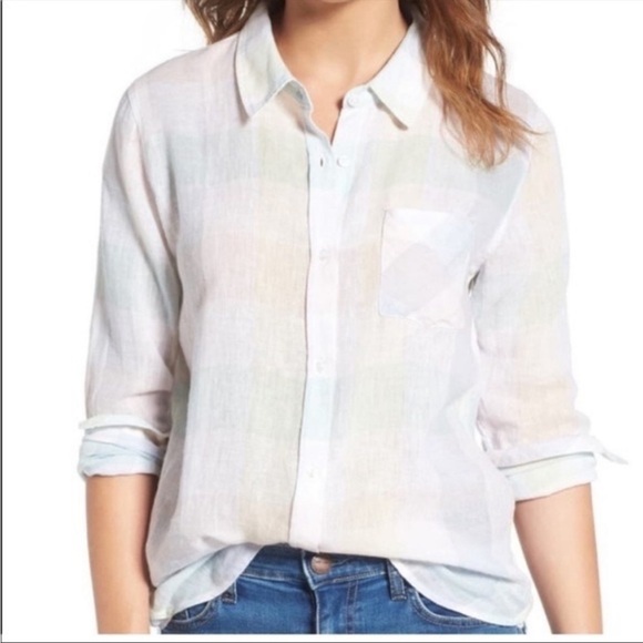 Rails Charli Pastel Buffalo Button Down Shirt Linen Blend - Picture 4 of 16